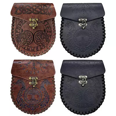 Retro Medieval Faux Leather Side Pack Nordic Embossed Belt Pouch Bag Renaissance • $23.90