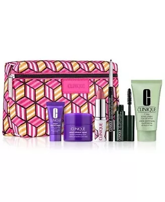 Macys Clinique Skincare Makeup 7 Pcs Deluxe Samples Gift Set Red Cube Bag • $16.49