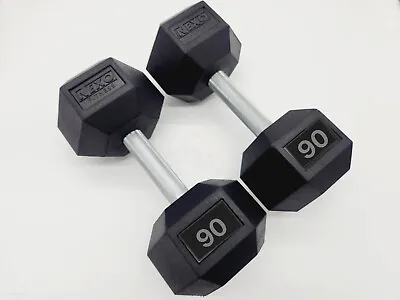Nexo Fitness Rubber Hex Dumbbells Fully Knurled Straight Handle 90LB Pair • $360