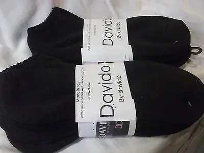 Davido Mens Socks Ankle Low Cut 100% Cotton Made In Italy Black-8 Pair Size10-13 • $18.50