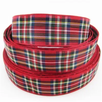 1 Metre Red Tartan Check Ribbon Size 1 Inch Hair Bows Headbands Card Making • £0.99