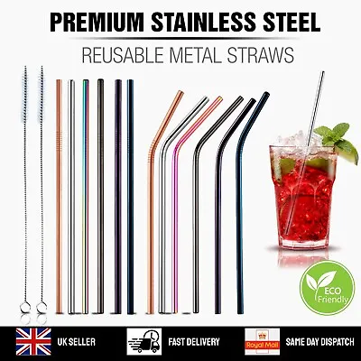 £4.79 • Buy Metal Straws Reusable Mix Color Stainless Steel Drinks Straws Party Eco-Friendly