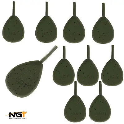 NGT INLINE LEADS CARP FISHING WEIGHTS X 10 - GREEN COATED 1.1 - 3.0oz  LEDGERS • £9.95