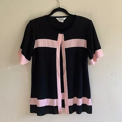Exclusively Misook Women's Short Sleeve Open Front Cardigan Black/pink Size S • $27.99