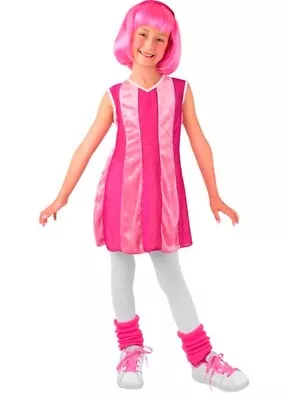 Lazy Town Pink Stephanie Costume Fancy Dress With Pink Wig & Hairband Age 3 4 5 • £14.99