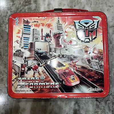 1986 Transformers Metal Lunch Box & Thermos Vintage Aladdin Hasbro Lunchbox • $65