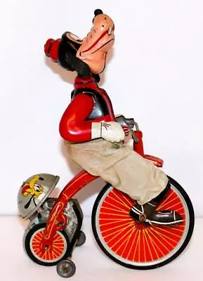 HIGH GRADE DISNEY 1950's “GOOFY CYCLIST” TIN MECHANICAL HIGH WHEEL  TRICYCLE • $669.99