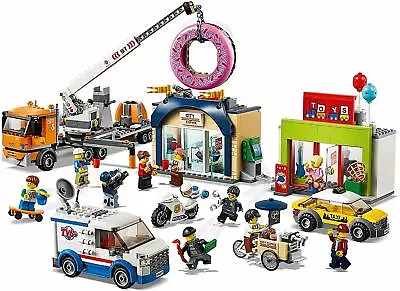 Mini Figures Donut Shop Opening LEGO City 60233 Toy Store Taxi Driver Crane Bike • $38