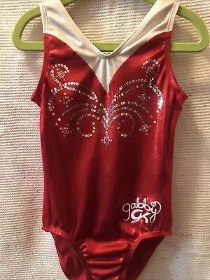 GK ELITE Gabby Douglas GYMNASTICS Dance LEOTARD Child Medium RED WHITE SHINY • $35