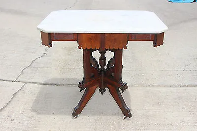 Fantastic Large Walnut Victorian Marble Top Eastlake Center Parlor Table Ca.1880 • $445.50