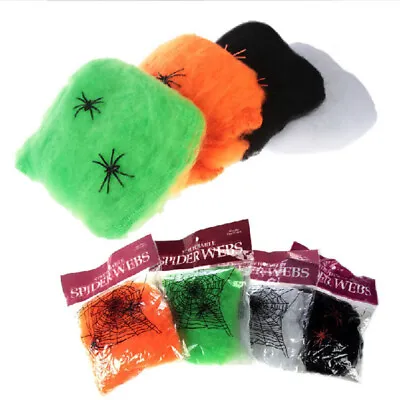 Halloween Decoration Fake Spider Web Spiders Stretchable Cobweb Fancy Dress • £6.75