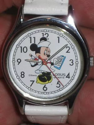 Vintage 90s Mickey Unlimited Lorus Lumibrite MINNIE MOUSE NURSE Watch - RZK166 • $29.99