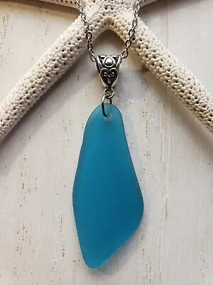 Sea Glass Necklace W/ Teal Blue 48mm Large Shard Pendant • $11.69