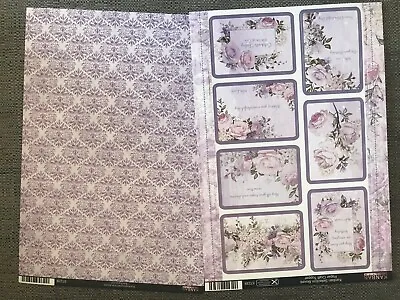 £1.30 • Buy Kanban Die Cut Lilac Rose Flower  topper Sheet Matching Backing Card. New