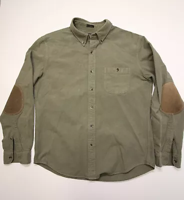 J.Crew Shirt Mens Slim L Olive Heathered Chamois Moleskin Elbow Patch Button • $29