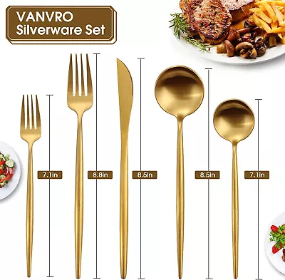 Vanvro Matte Gold Flatware Set 50 Piece Stainless Steel Set • $59.99