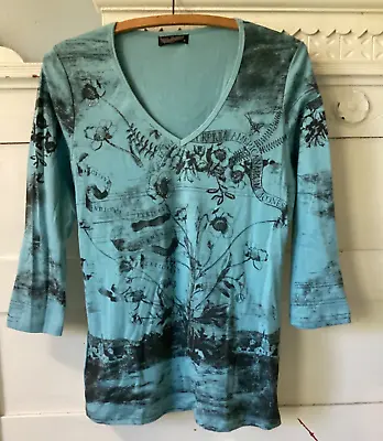 Vanilla Sugar 100% Cotton 3/4 Sleeve Blue Floral Embellished Medium Top NWT • $22.50