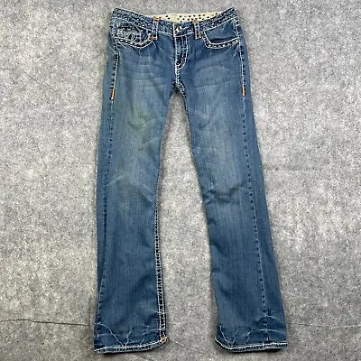 LA Idol Womens Juniors Size 9 Low Rise Thick Stitch Bling Bootcut Denim Med Wash • $16.21