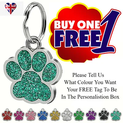 £4 • Buy FREE ENGRAVING Dog ID / Cat ID Name Bling Tag Paw Personalised Puppy Pet ID Tags