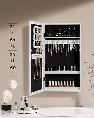 SONGMICS Wall-Mounted Jewellery Cabinet Mirror With Storage Lockable Mirrored • £27.99