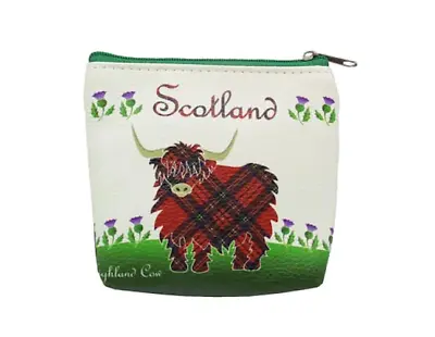 Scottish Tartan Highland Cow Coo & Thistle Zip Top Purse  • £5.95