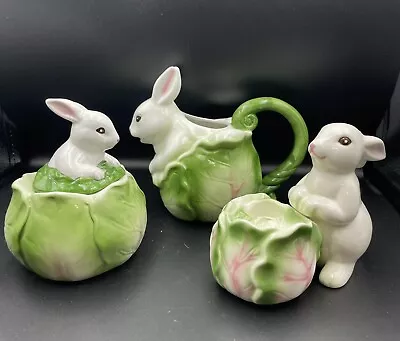 Bunny Rabbit Cream Sugar Toothpick Holder By Applause Inc  3-Pc Set • $16