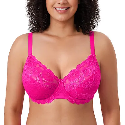 DELIMIRA Women's Plus Size Bras Full Coverage Lace Underwire Unlined Bra • $23.75