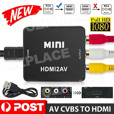 RCA AV To HDMI Converter Adapter Composite AV2HDMI Converter 1080P HDTV/DVD AU • $12.85