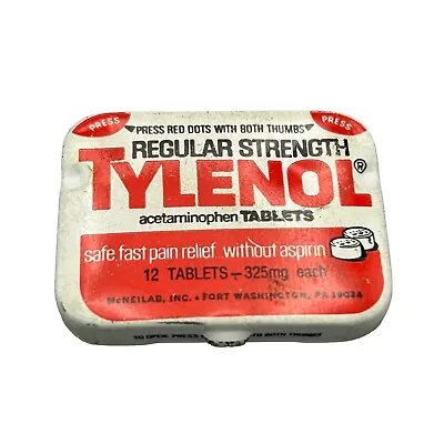 Vintage Tylenol Medicine Tin 12 Tablets Empty Good Condition Ships Quickly • $8.99