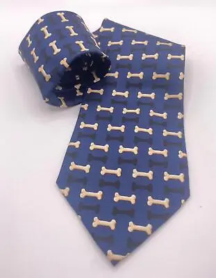Josh Bach Pure Silk Mens Blue Tie Navy Blue Dog Bones Geometric USA Cute • $18