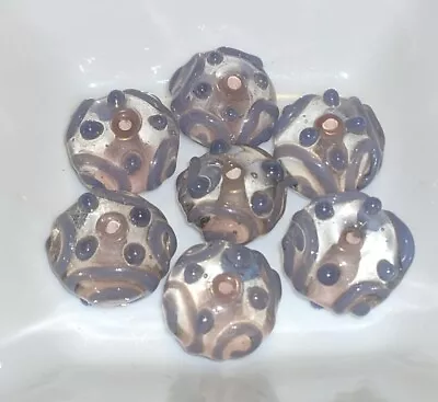 7 Glass Lampwork Bumpy Beadsclear Lilac Pattern  14mm Very Pretty Beads Lot  • £2.75