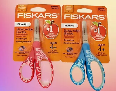 Fiskars 5  Blunt Tip Safety Edge Blade Kids Scissors Pink & Blue Hawaiian Print • £9.49