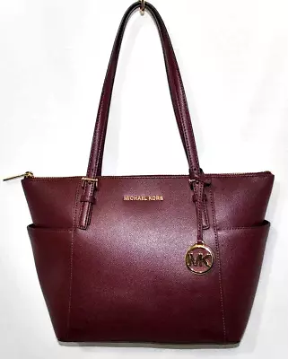 Michael Kors Jet Set East West Top Zip Leather Tote Burgundy - $198 • $103.59