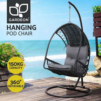 Gardeon Outdoor Egg Swing Chair Wicker Furniture Pod Stand Armrest Black • $209.95