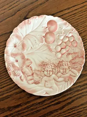 Horchow Pink Cherub Plate With Fruit & Flowers Made In Italy 8  Raised Design • $18.99