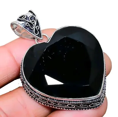 Onyx Black  Gemstone Handmade 925 Sterling Silver Jewelry Heart Cut Pendant • $11.49
