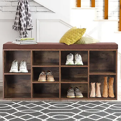 Entryway Shoe Bench 10-Cubbies Shoe Rack Storage Cabinet With Removable Cushion • $79.99