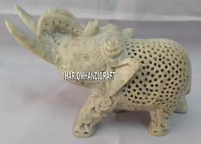 Exclusive Indian Arts Handmade Marble Elephant Statue Soapstone Gift Decor H4210 • $260.82