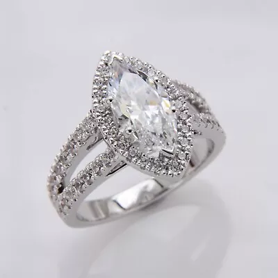 Marque & Round 2Ct Simulated Diamond Split Engagement Ring 14K White Gold Over • $139.46