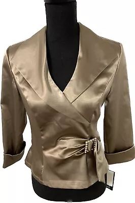 J.R Nites By Caliendo Vintage Satin Evening Blouse Rhinestone Buckle Champagne 6 • $37