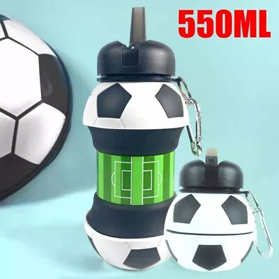 Football Silicone Folding Water Bottle Gym Basketball Drinking Collapsible Cup • £10.89