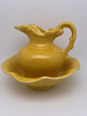 Vintage Bright Yellow McCoy Pottery Pitcher And Wash Basin Bowl Set 6  Tall • $18.89