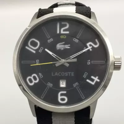 Lacoste Barcelona Watch Men 44mm Silver Tone Date Black Dial 50M New Battery • $49.99