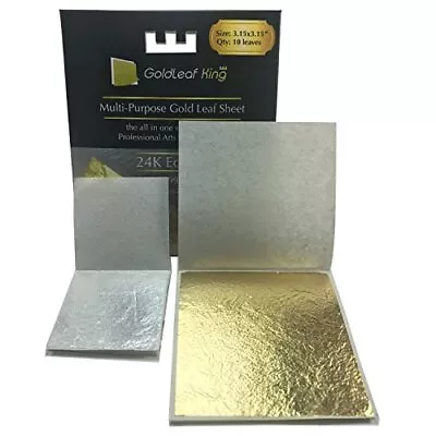 24K Edible Gold Leaf Sheets X 10 Sheet | Large 3.15 Inches | • £42.99