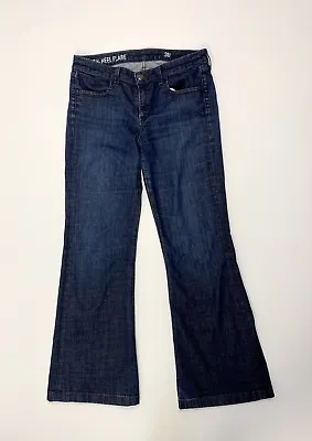 J. Crew High Heel Flare Jeans Dark Wash 30 Midrise BOHO Stretch Denim Made USA • $34.99