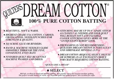 Quilter's Dream Batting Select Craft Cotton (Natural)  • $15.99