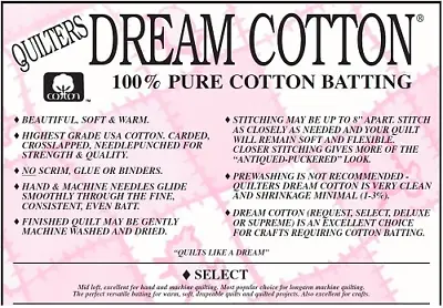 Quilter's Dream Batting Select Queen Cotton (White)  • $64.99