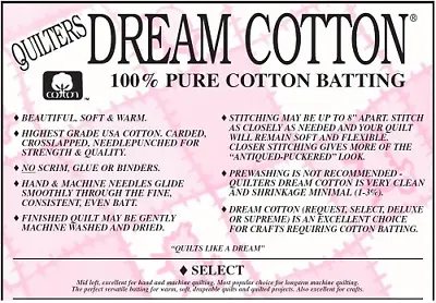 Quilter's Dream Batting Select Throw Cotton (Natural)  • $23.99