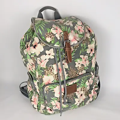 Victoria's Secret PINK DRAWSTRING BACKPACK Tropical Hawaiian Floral Canvas Bag • $35