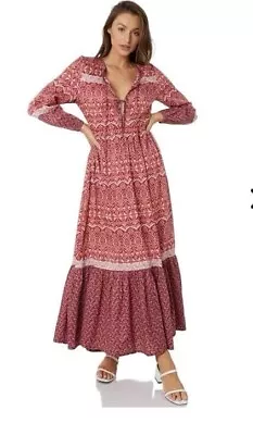 Tigerlily Boho Women’s Burgundy Long Sleeve Nivi Maxi Dress Size 10 $299 RRP • $40